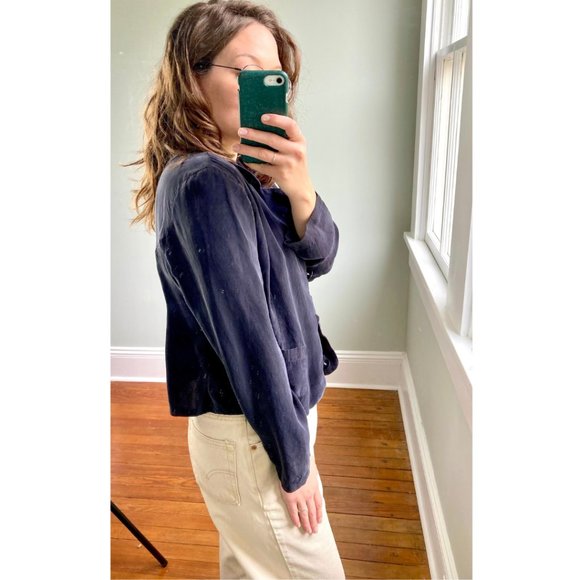 Vintage 90s Crop Top Button Down Black Long Sleeve Top S - Picture 5 of 8